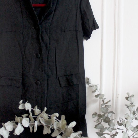 Black linen button mini dress - Picture 2 of 6